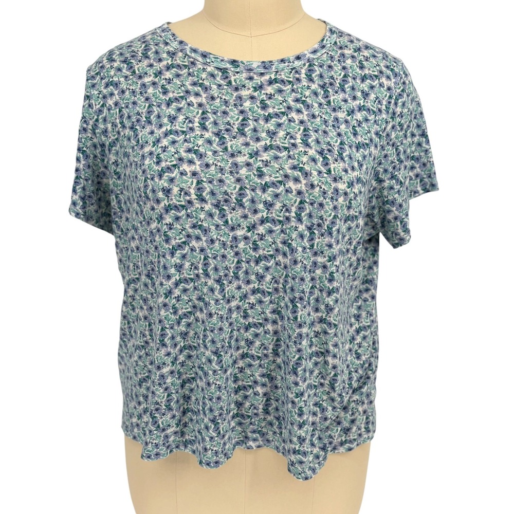 Old Navy Everywear T-Shirt Blue Floral Slub Knit 100% Cotton 2X